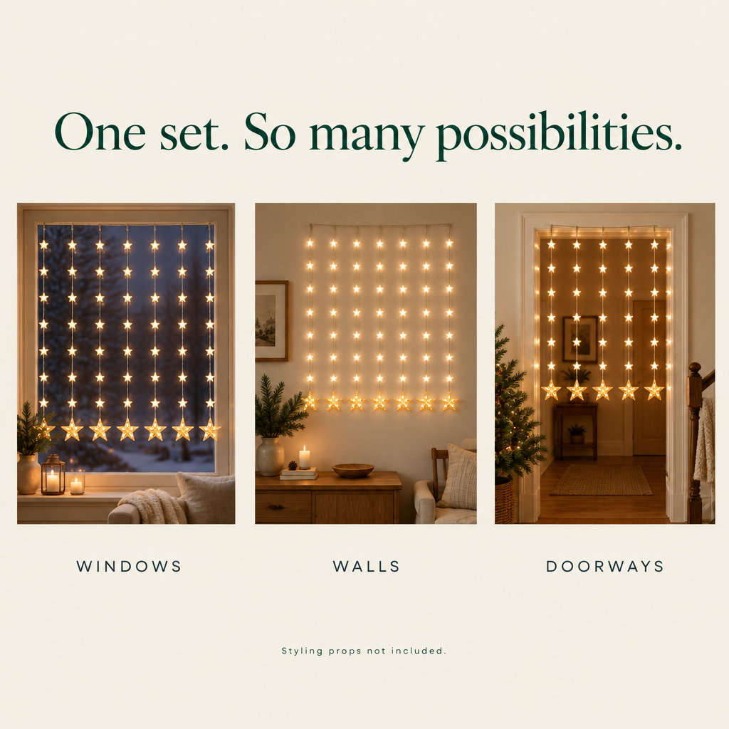 Star Curtain Lights for Windows – 46 Stars, Warm White — possibilities