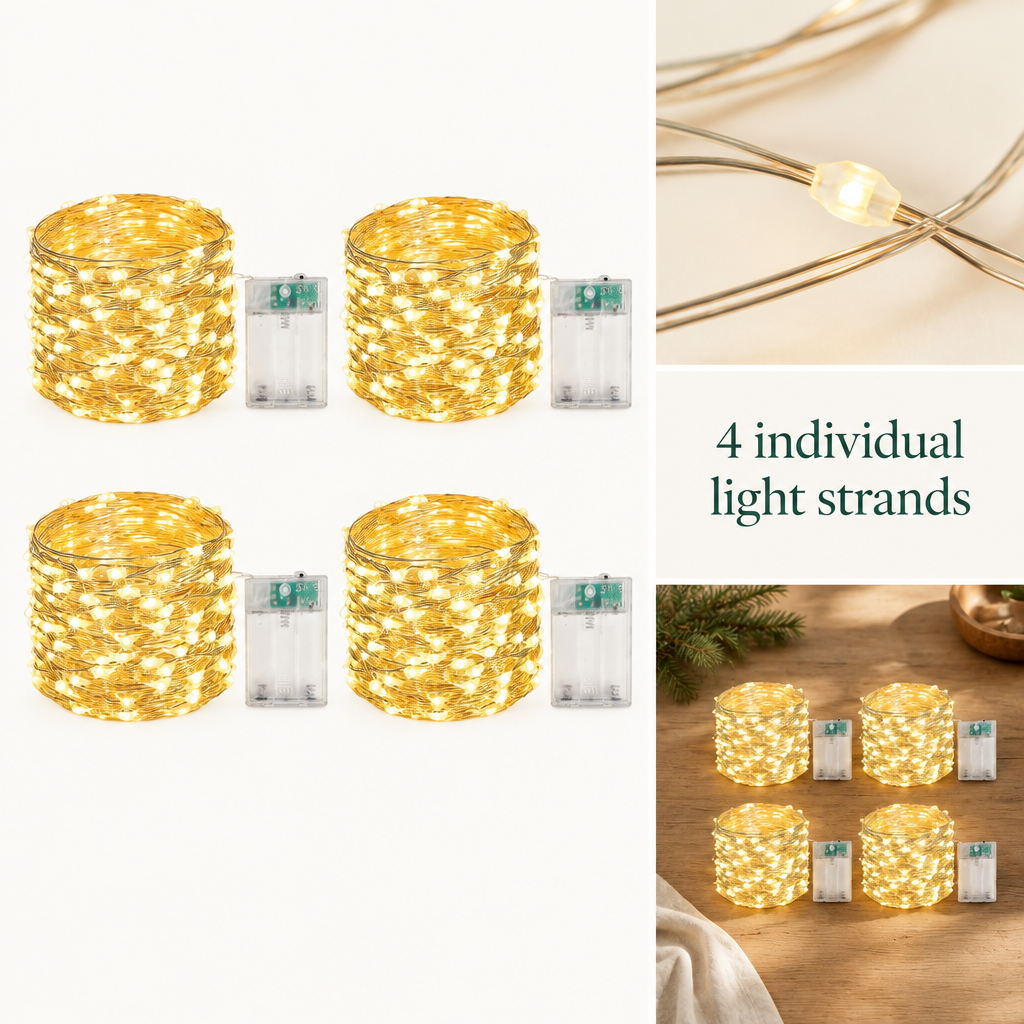 Warm White Battery Fairy Lights – 4 Pack, 16 ft, 50 LEDs