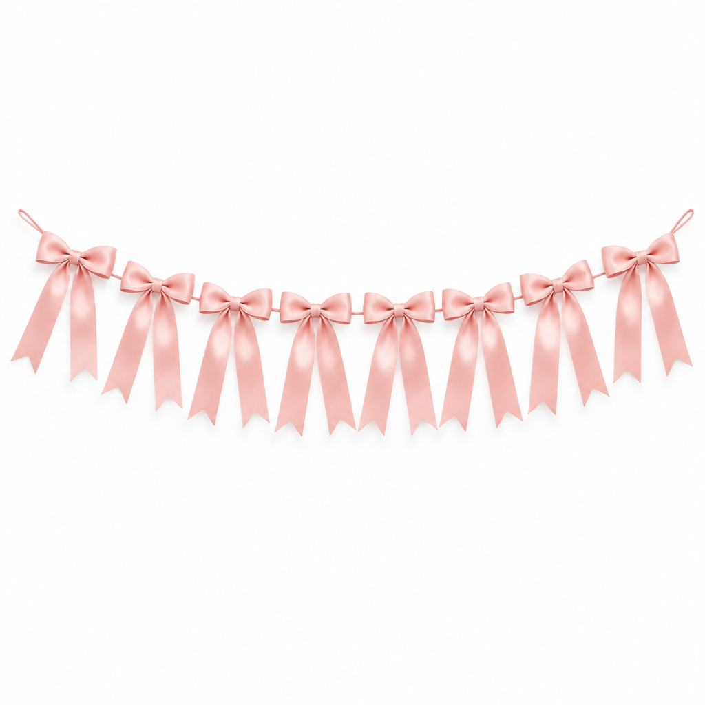 Pink Satin Bow Garland – 6.7 ft, 8 Bows
