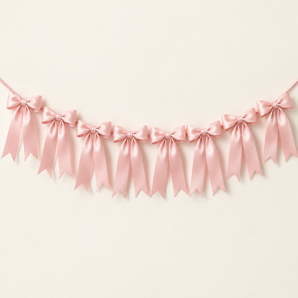 Pink Satin Bow Garland – 6.7 ft, 8 Bows