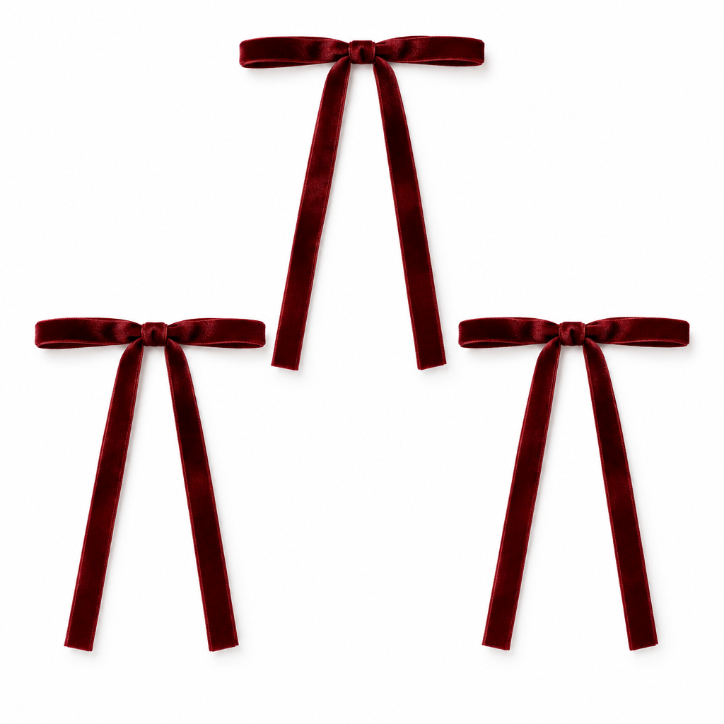 Burgundy Slim Velvet Christmas Bows – 24 Pack