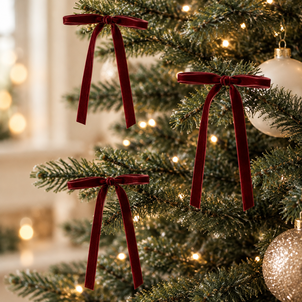 Burgundy Slim Velvet Christmas Bows – 24 Pack