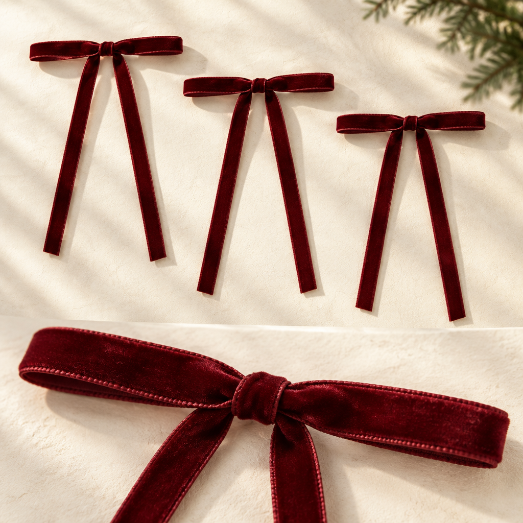 Burgundy Slim Velvet Christmas Bows – 24 Pack