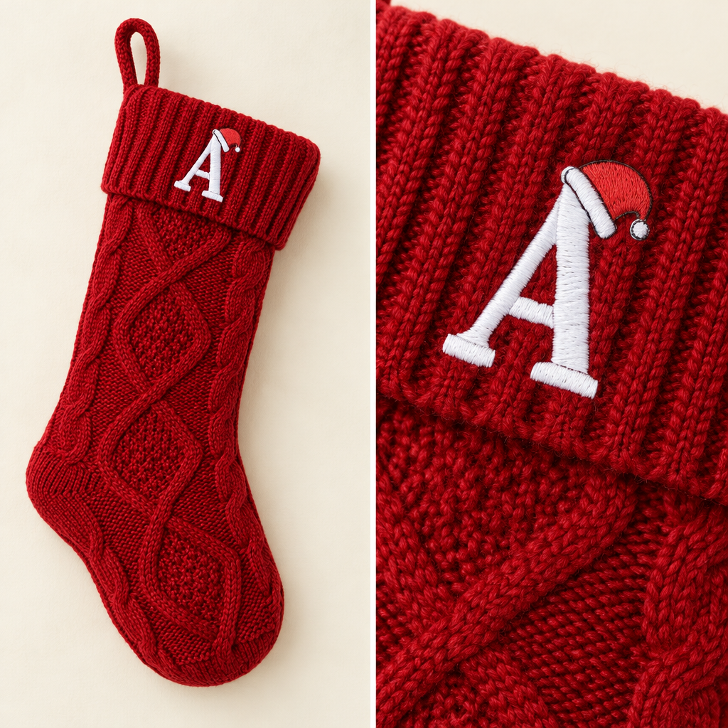 Red Knit Christmas Stocking with Initial A – 18 in