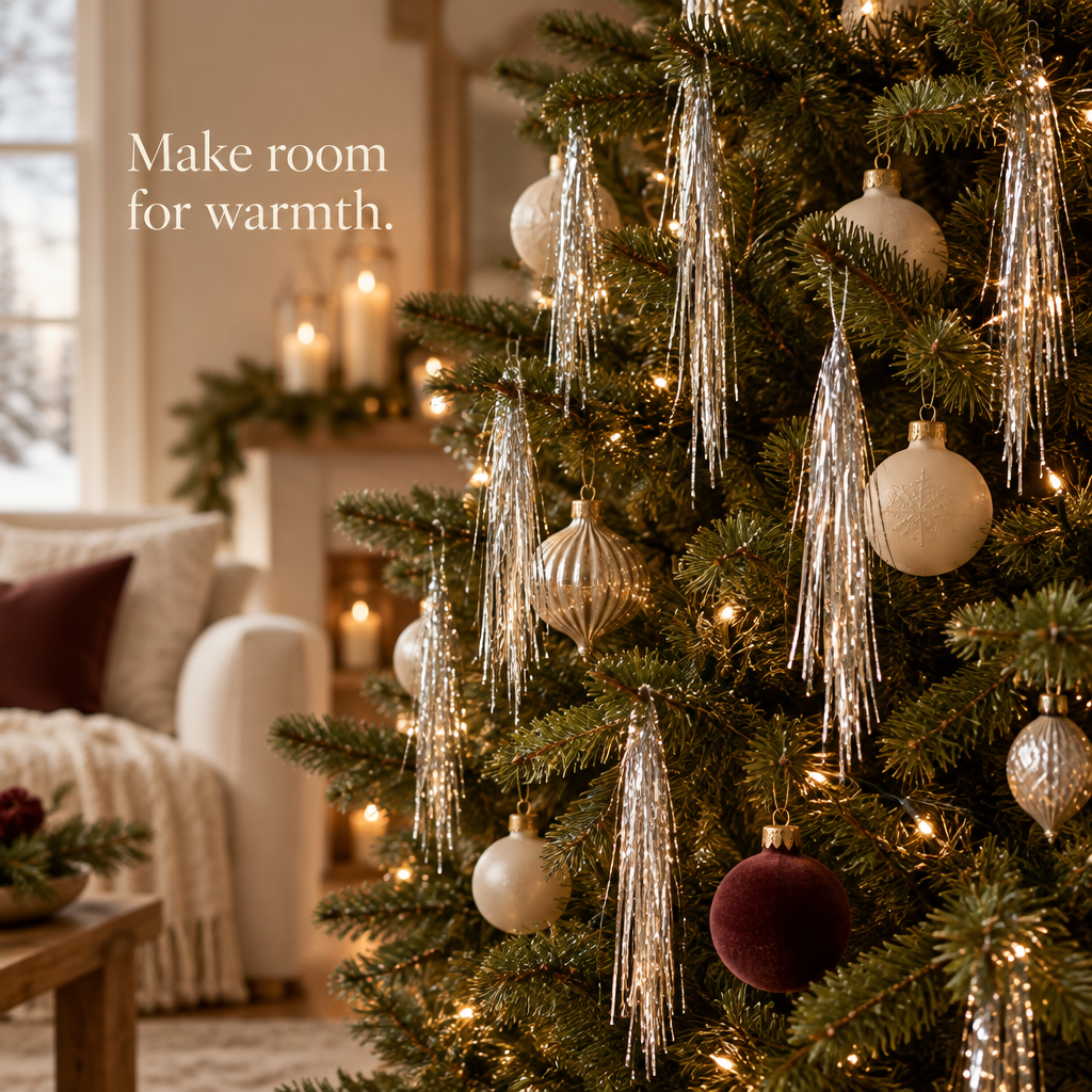 Silver Christmas Tree Tinsel Icicles – 3,000 Strands — in use