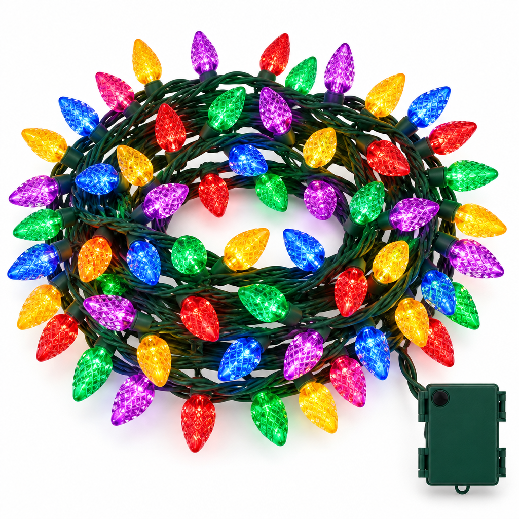 Multicolor Faceted Bulb String Lights – 18 ft, 50 LEDs — product