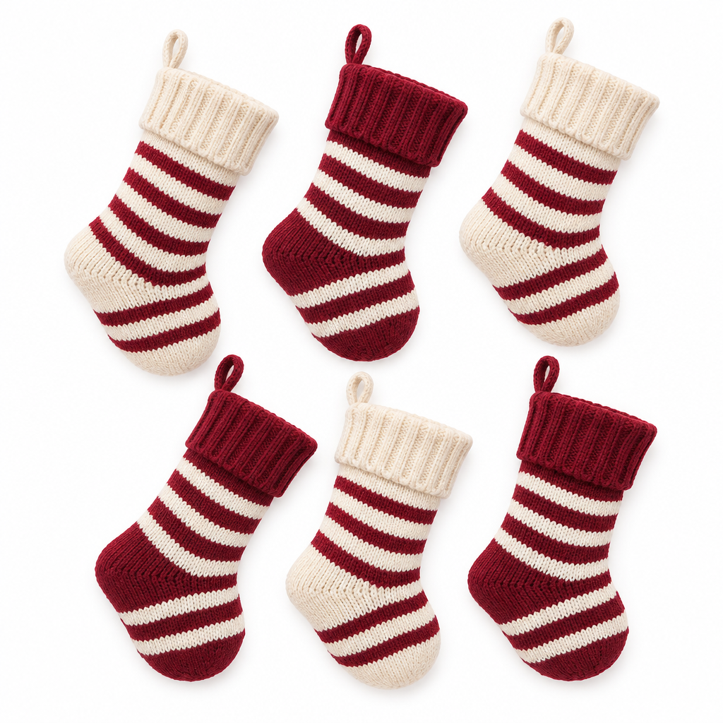 Mini Knit Stockings – 6 Pack, 9 in, Burgundy & Cream — product