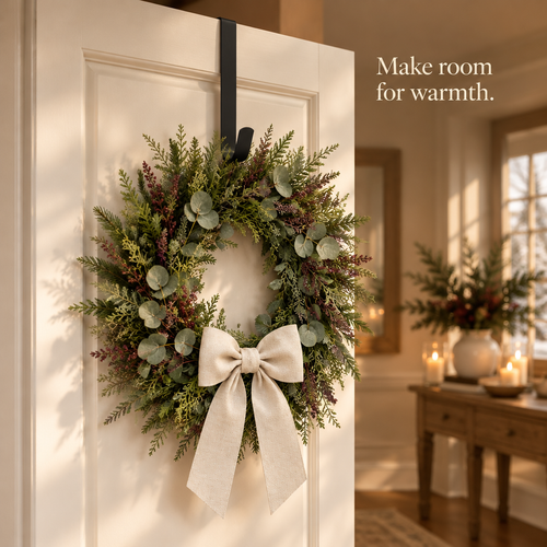 Black Over-the-Door Christmas Wreath Hanger – 15 in — in use