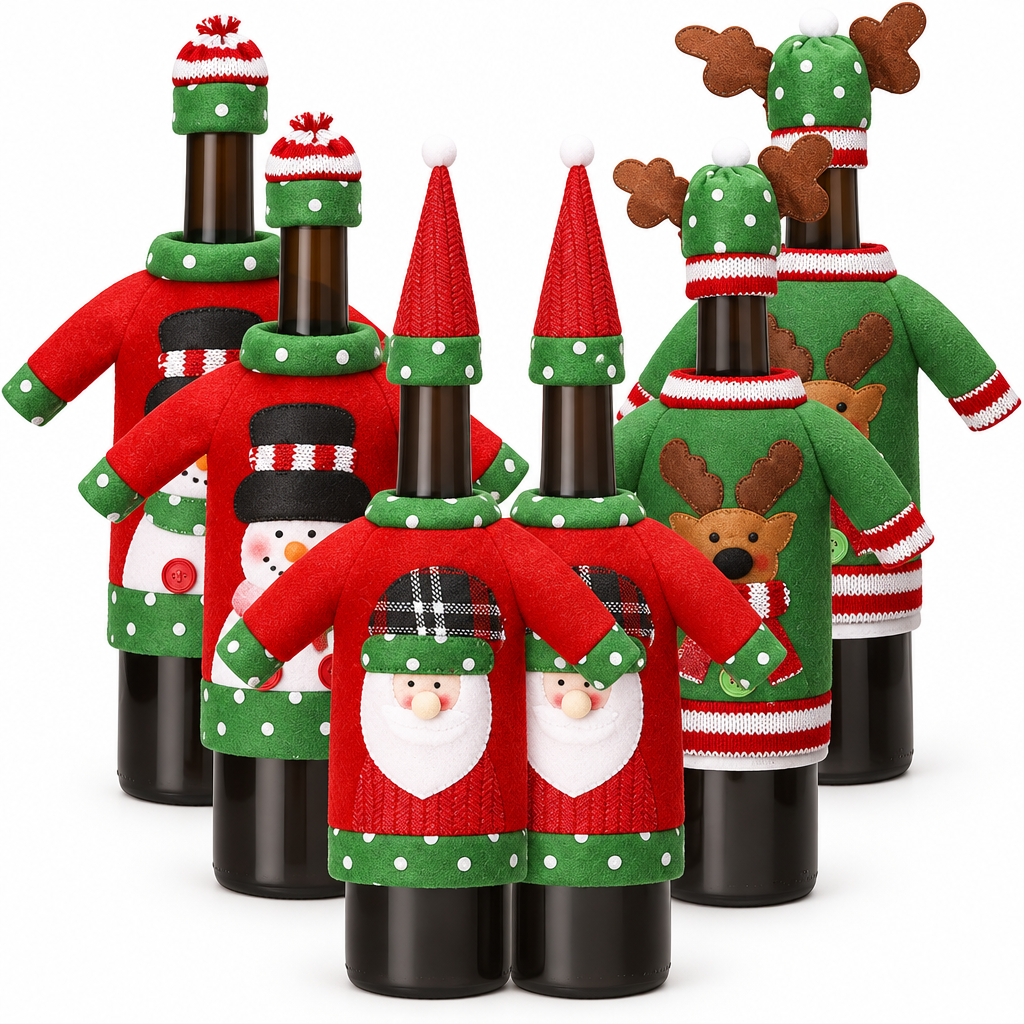 Santa, Snowman & Reindeer Bottle Covers – 6 Sets — product