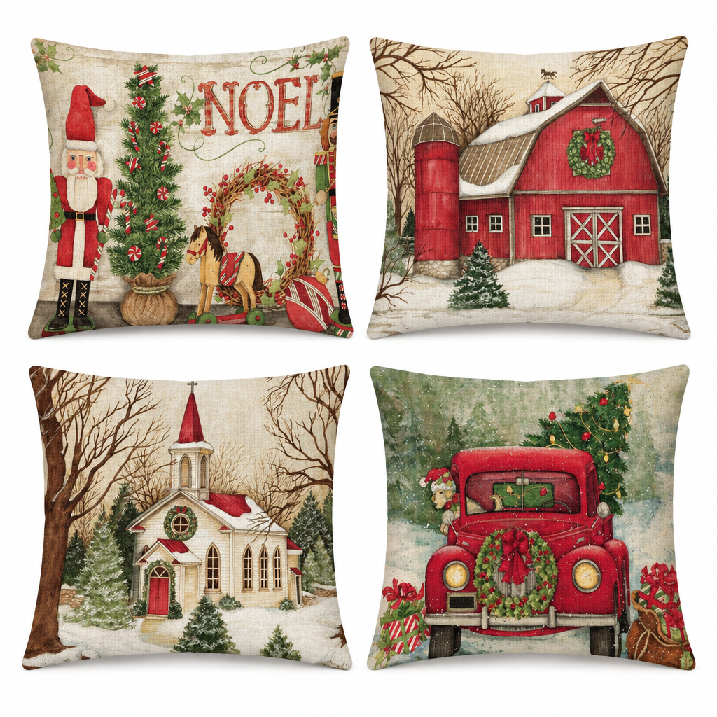 Christmas Linen Pillow Covers – Set of 4, 18 × 18 in — product