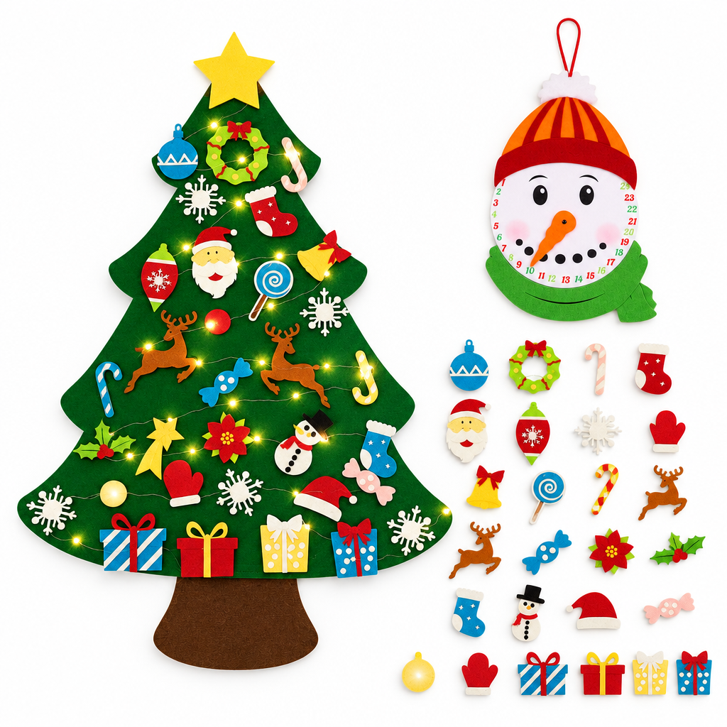 Felt Christmas Tree with 33 Ornaments & Snowman Advent Calendar — product