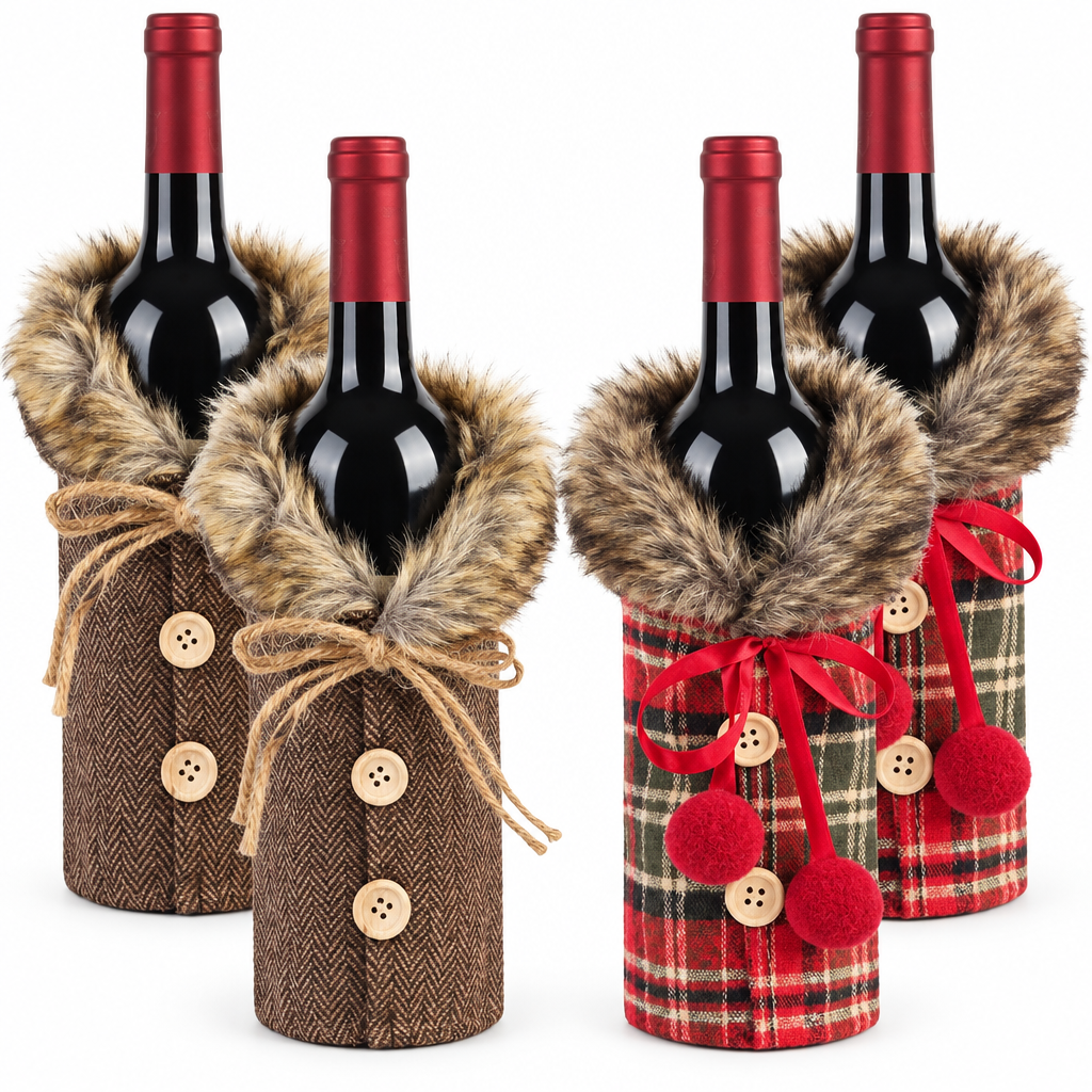 Plaid Christmas Bottle Coat Covers – 4 Pack — product