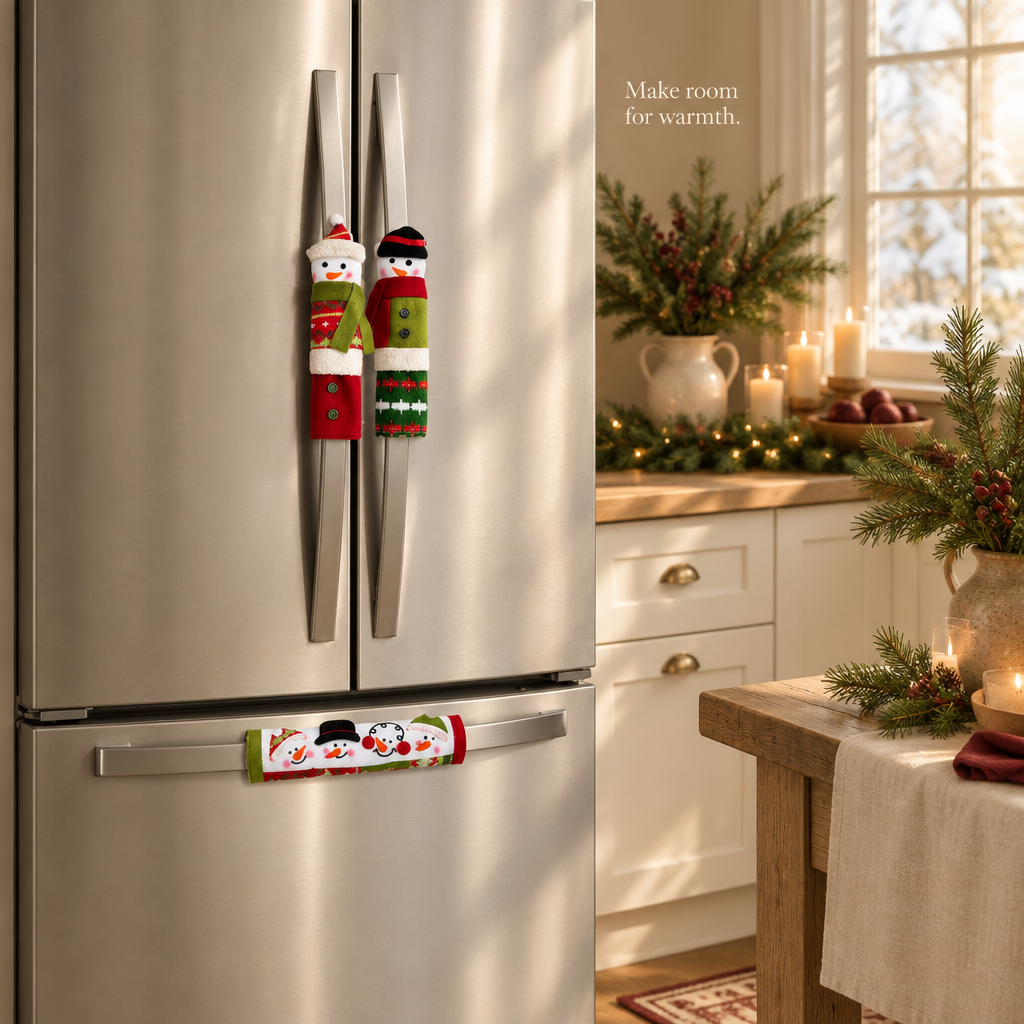 Snowman Appliance Handle Covers – 3 Pack — in use