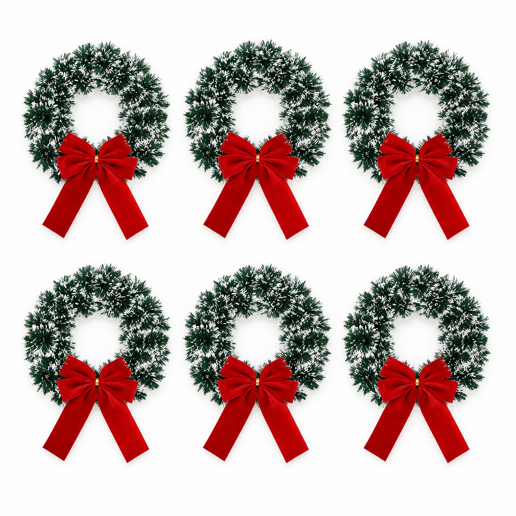 Mini Tinsel Wreaths with Red Velvet Bows – 6 Pack, 9.5 in — product