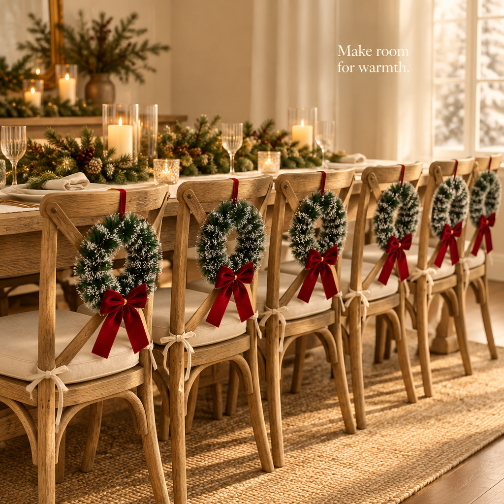 Mini Tinsel Wreaths with Red Velvet Bows – 6 Pack, 9.5 in — in use