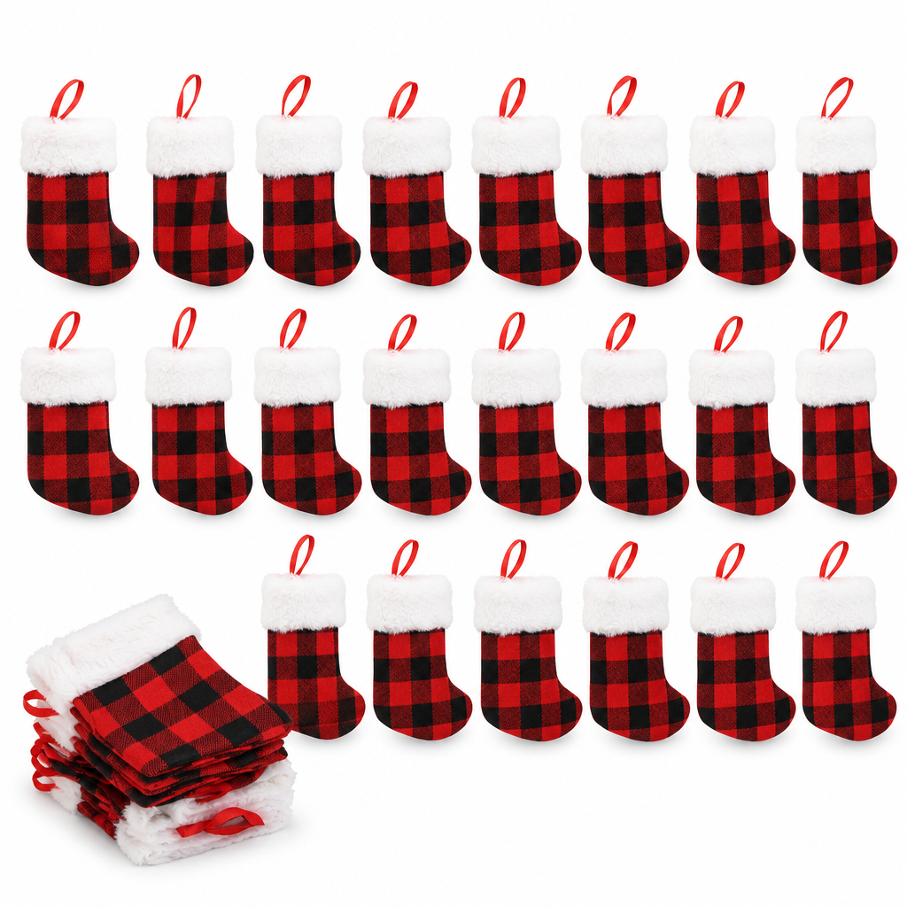 Mini Buffalo Plaid Stockings – 24 Pack, 6 in — product
