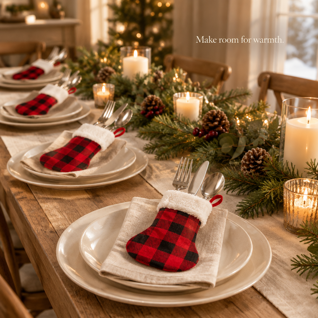 Mini Buffalo Plaid Stockings – 24 Pack, 6 in — in use