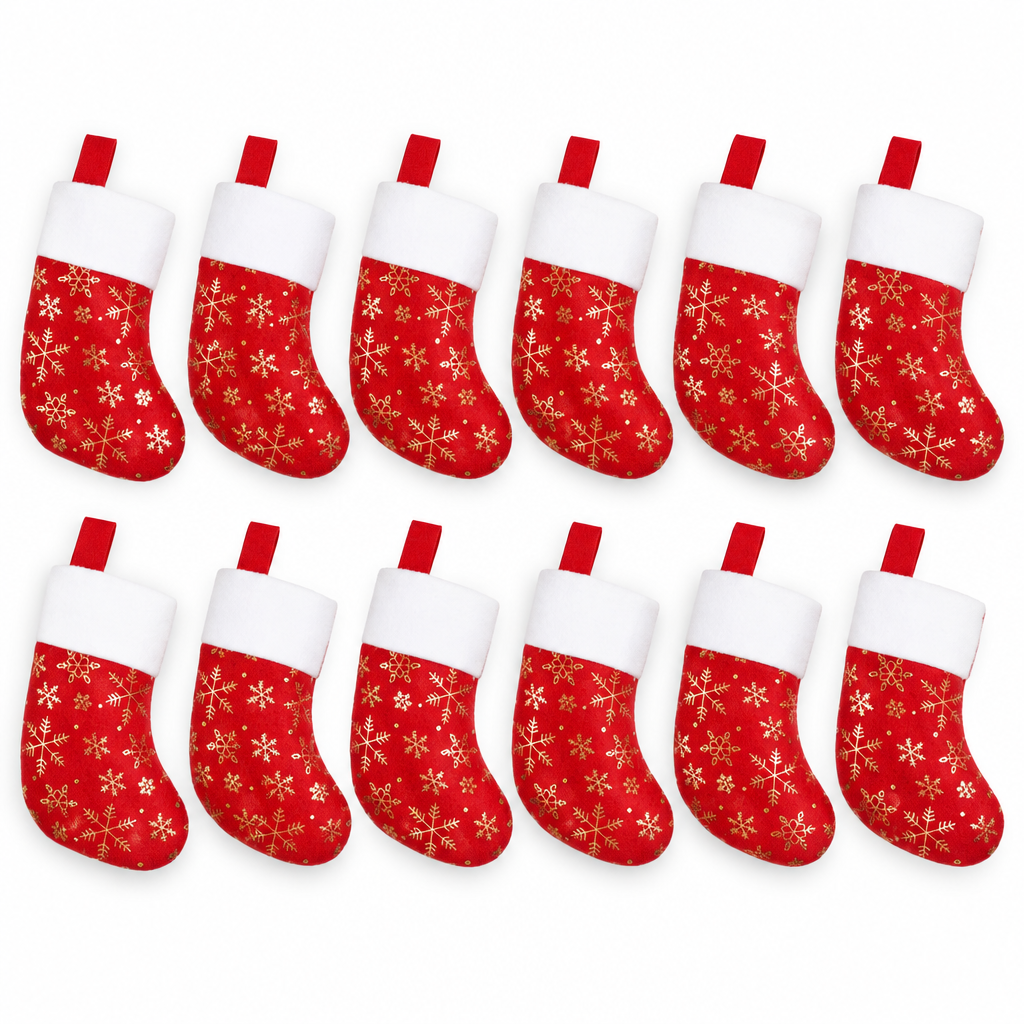 Red Snowflake Mini Stockings – 12 Pack, 8 in — product