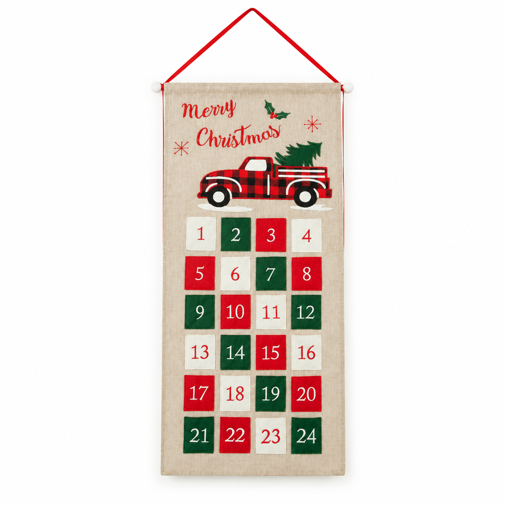 Burlap Red Truck Advent Calendar – 24 Pockets — product
