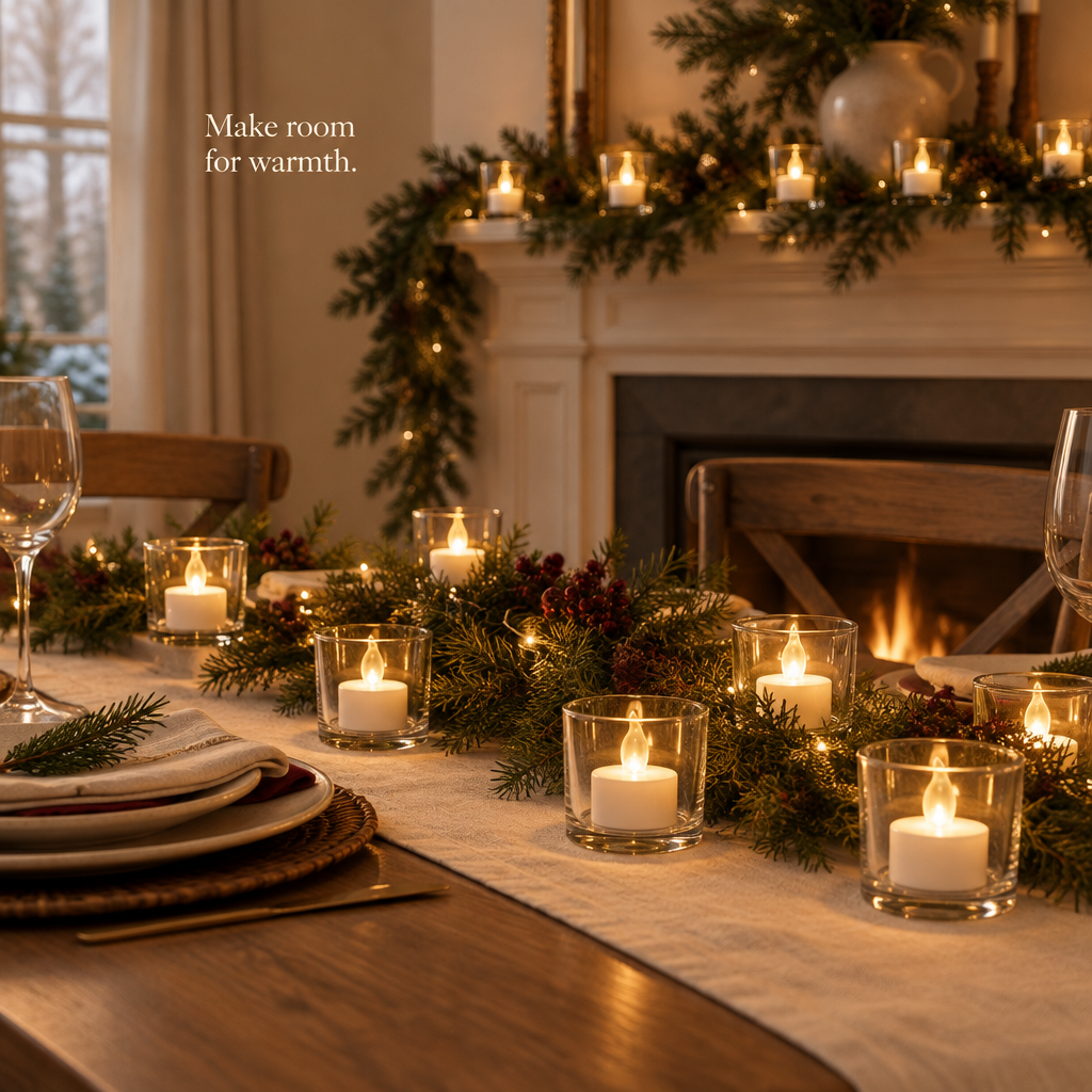 Flickering LED Tea Lights – 24 Pack — in use