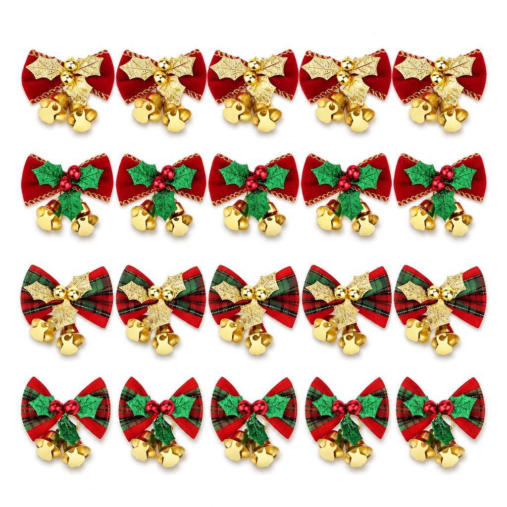 Mini Christmas Bows with Bells & Berries – 20 Pack — product
