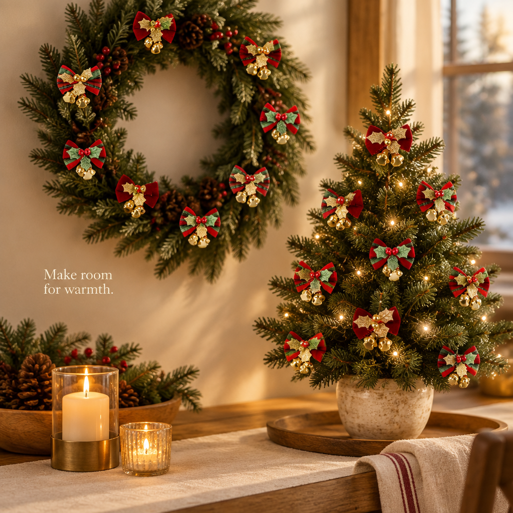 Mini Christmas Bows with Bells & Berries – 20 Pack — in use