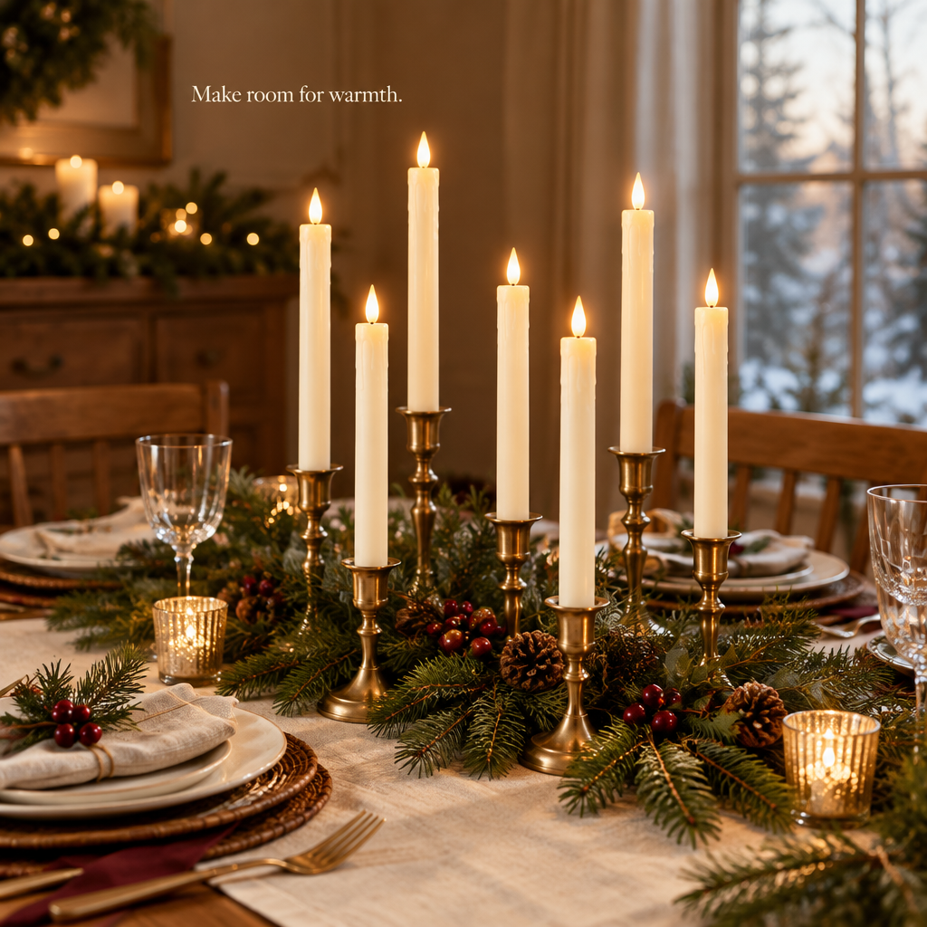 Real Wax Flameless Taper Candles with Remote – 6 Pack, 9.6 in — in use