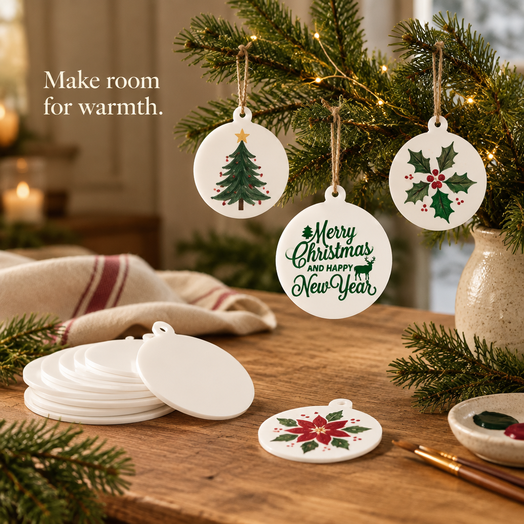 White Acrylic Christmas Ornament Blanks – 20 Pack — in use