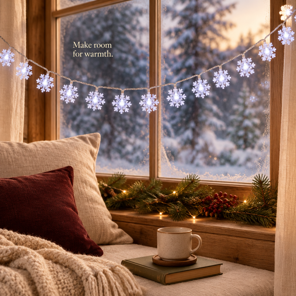 Snowflake String Lights with Remote – 20 ft, 40 LEDs — in use