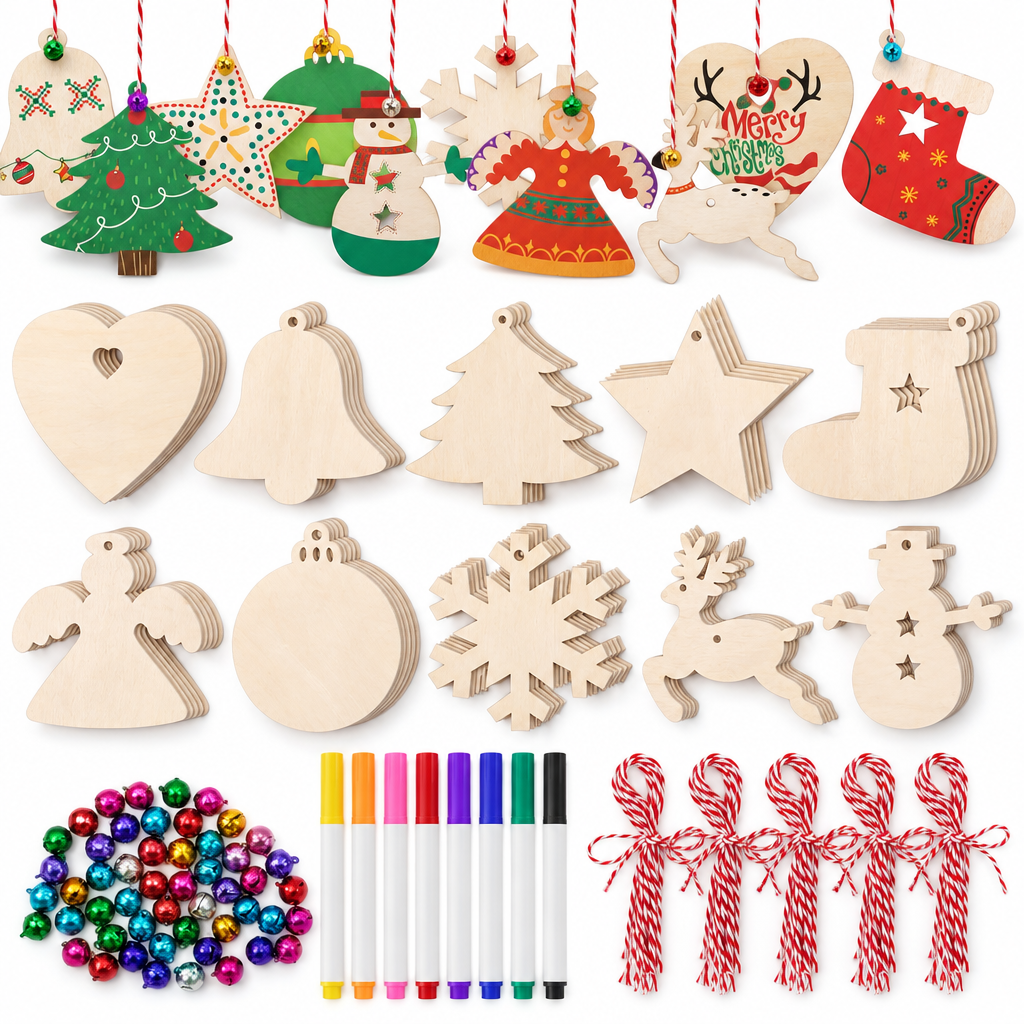 Wooden Christmas Ornament Painting Kit – 158 Pieces — product
