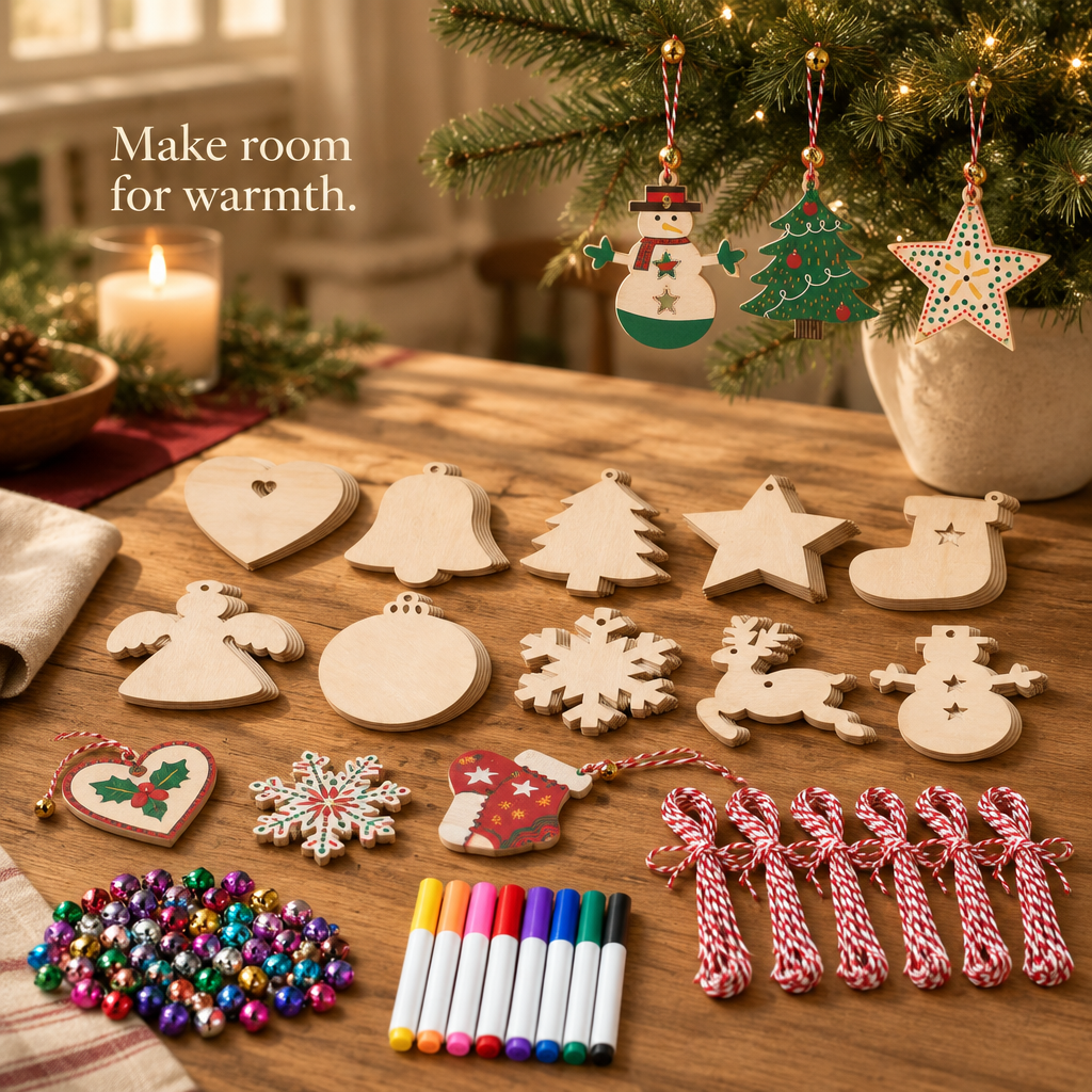 Wooden Christmas Ornament Painting Kit – 158 Pieces — in use
