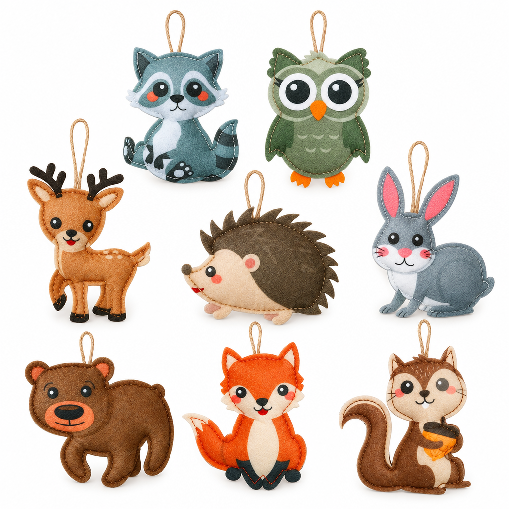 Woodland Animal Felt Christmas Ornaments – 8 Pack — product