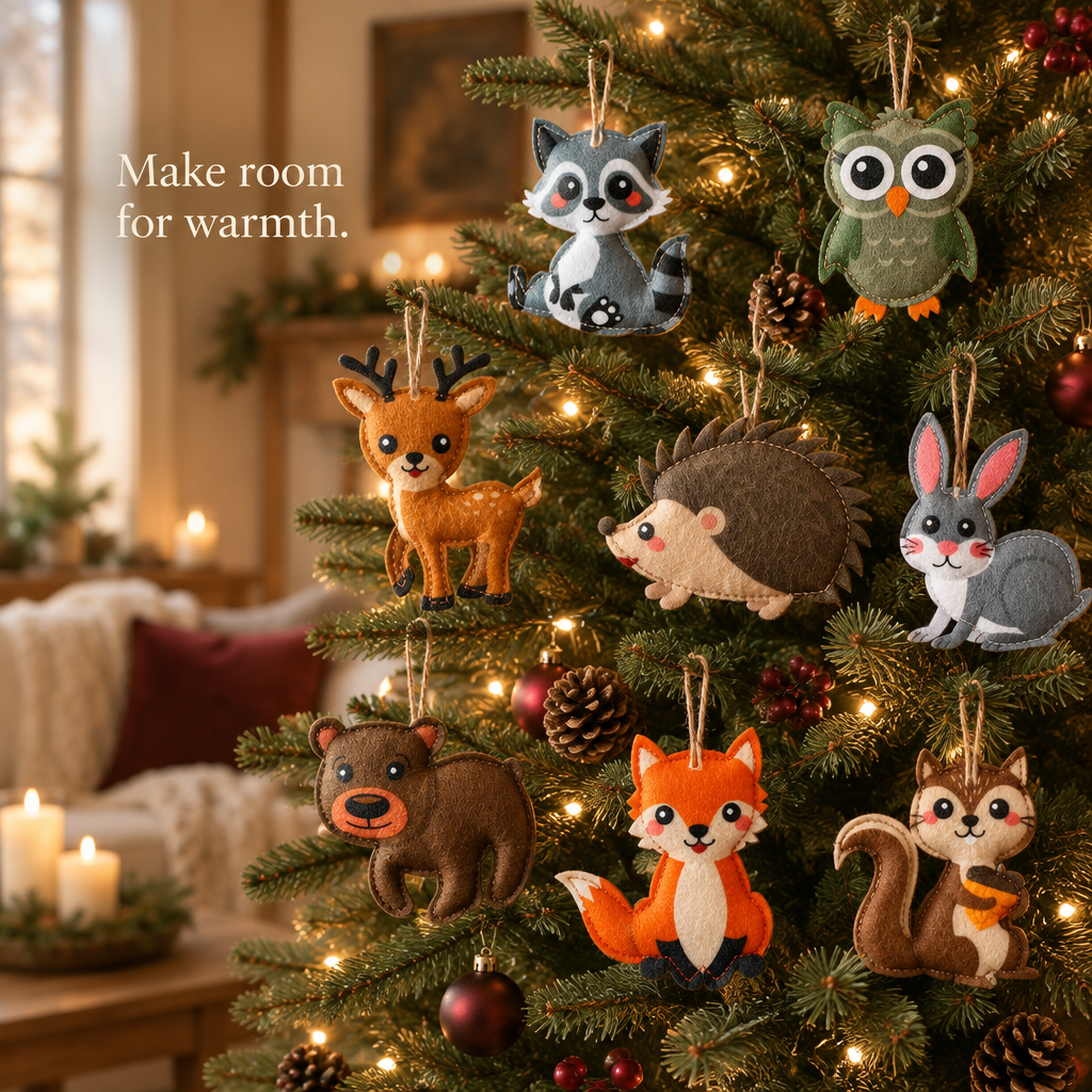 Woodland Animal Felt Christmas Ornaments – 8 Pack — in use