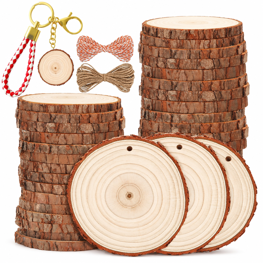 Natural Wood Slices with Bark – 30 Pack, 3.5–4 in — product