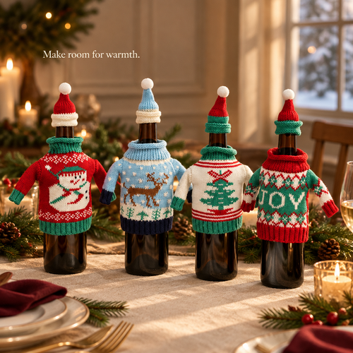 Christmas Bottle Sweaters & Hats – 4 Sets — in use