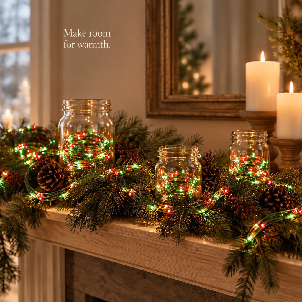 Red & Green Fairy Lights – 12 Pack, 7 ft — in use