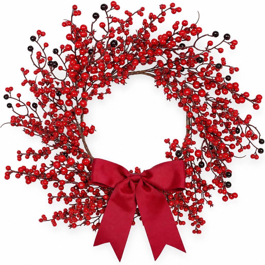 Red Berry Wreath with Bow – 18 in — product