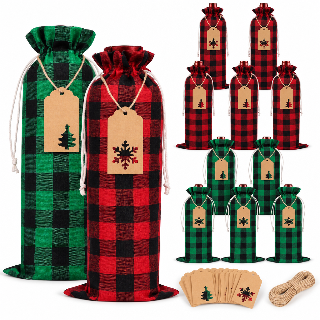 Buffalo Plaid Bottle Gift Bags & Tags – 12 Pack — product