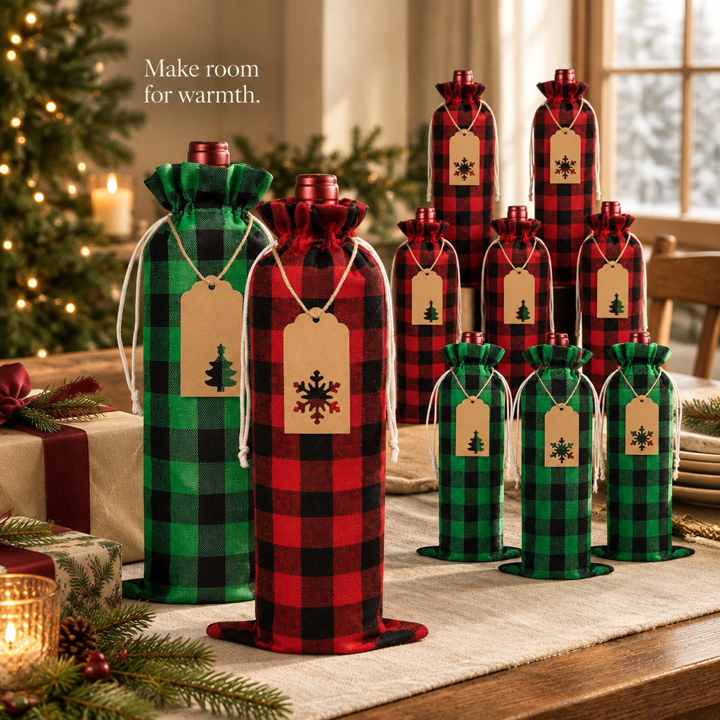 Buffalo Plaid Bottle Gift Bags & Tags – 12 Pack — in use