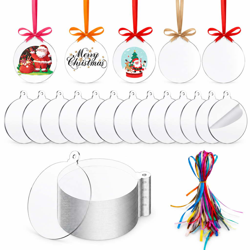 Clear Acrylic Ornament Blanks & Ribbons – 50 Pack — product