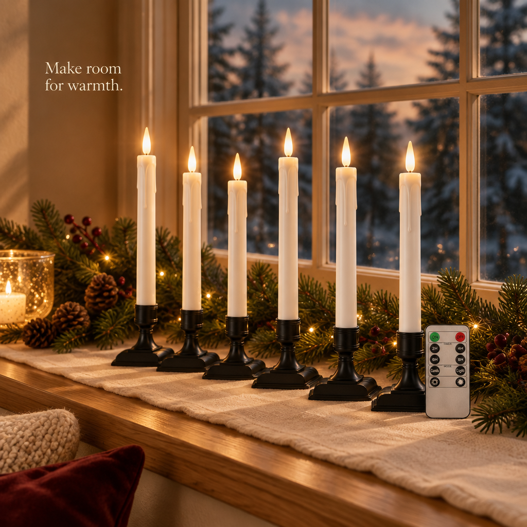 Window Candles with Holders & Remote – 6 Pack — in use