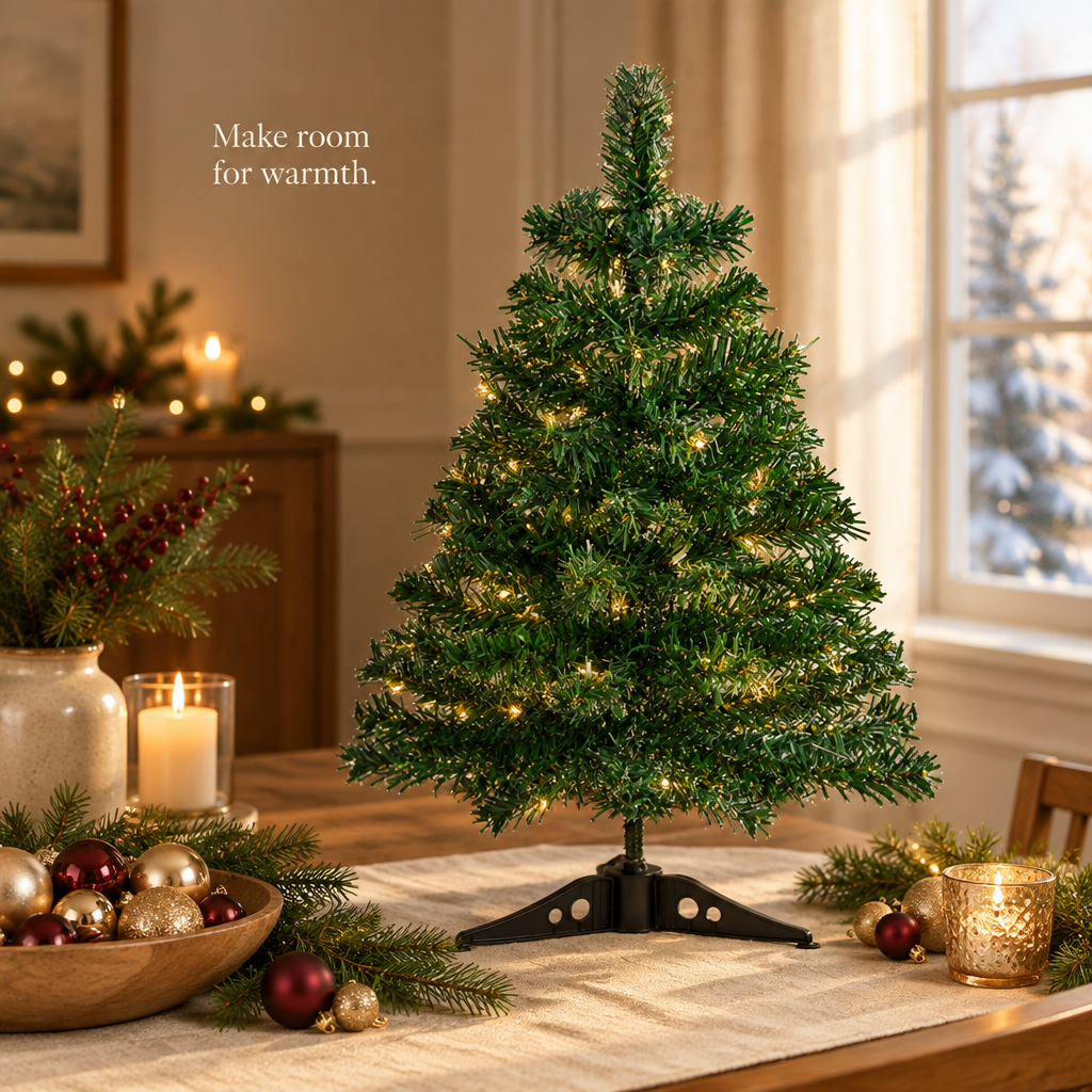 Green Tabletop Christmas Tree – 22 in — in use