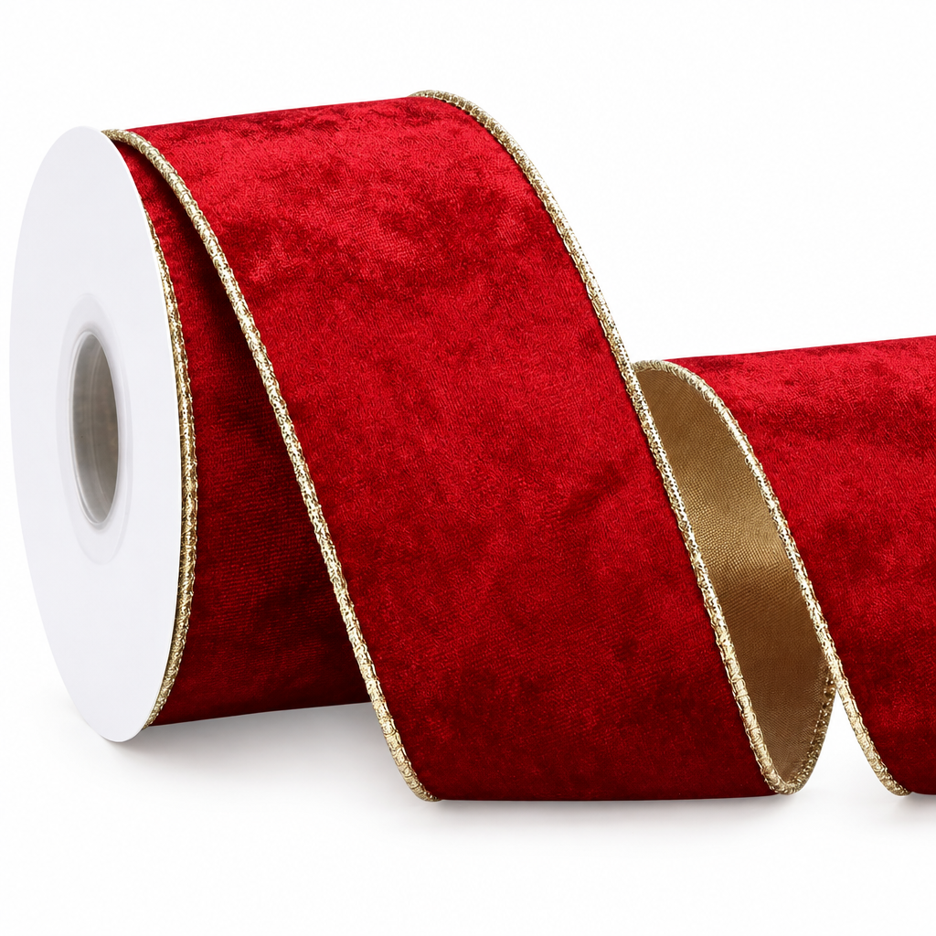 Red Crushed Velvet Wired Ribbon – 2.5 Inch, 10 Yards — product