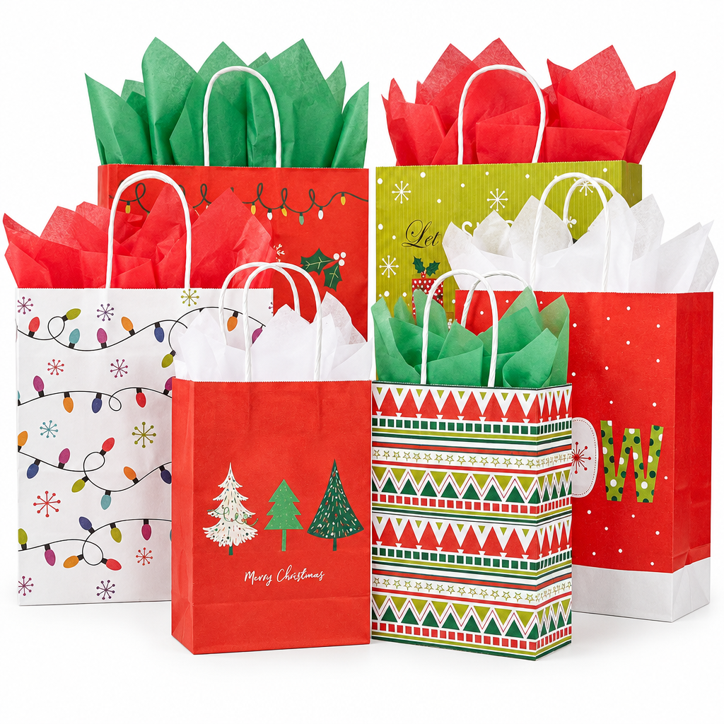 Christmas Gift Bags with Tissue Paper – 24 Pack, 3 Sizes — product
