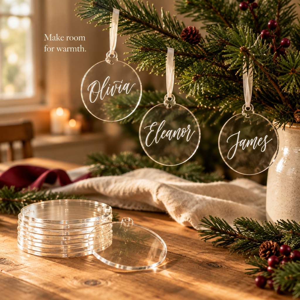 Extra-Thick Clear Acrylic Ornament Blanks – 18 Pack, 3 in — in use
