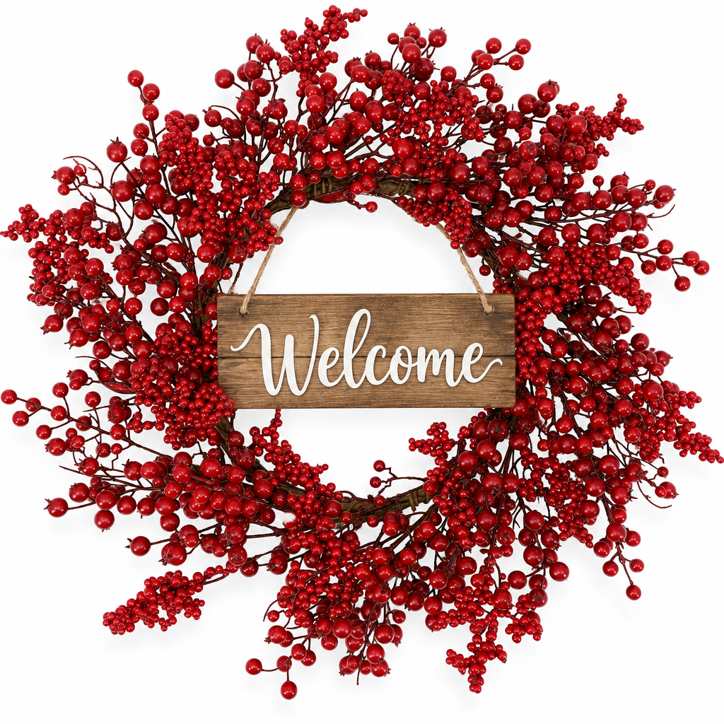 Red Berry Wreath with Welcome Sign – 20 in — product