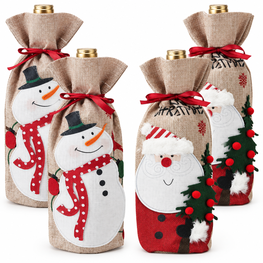 Christmas Burlap Bottle Gift Bags – 4 Pack — product