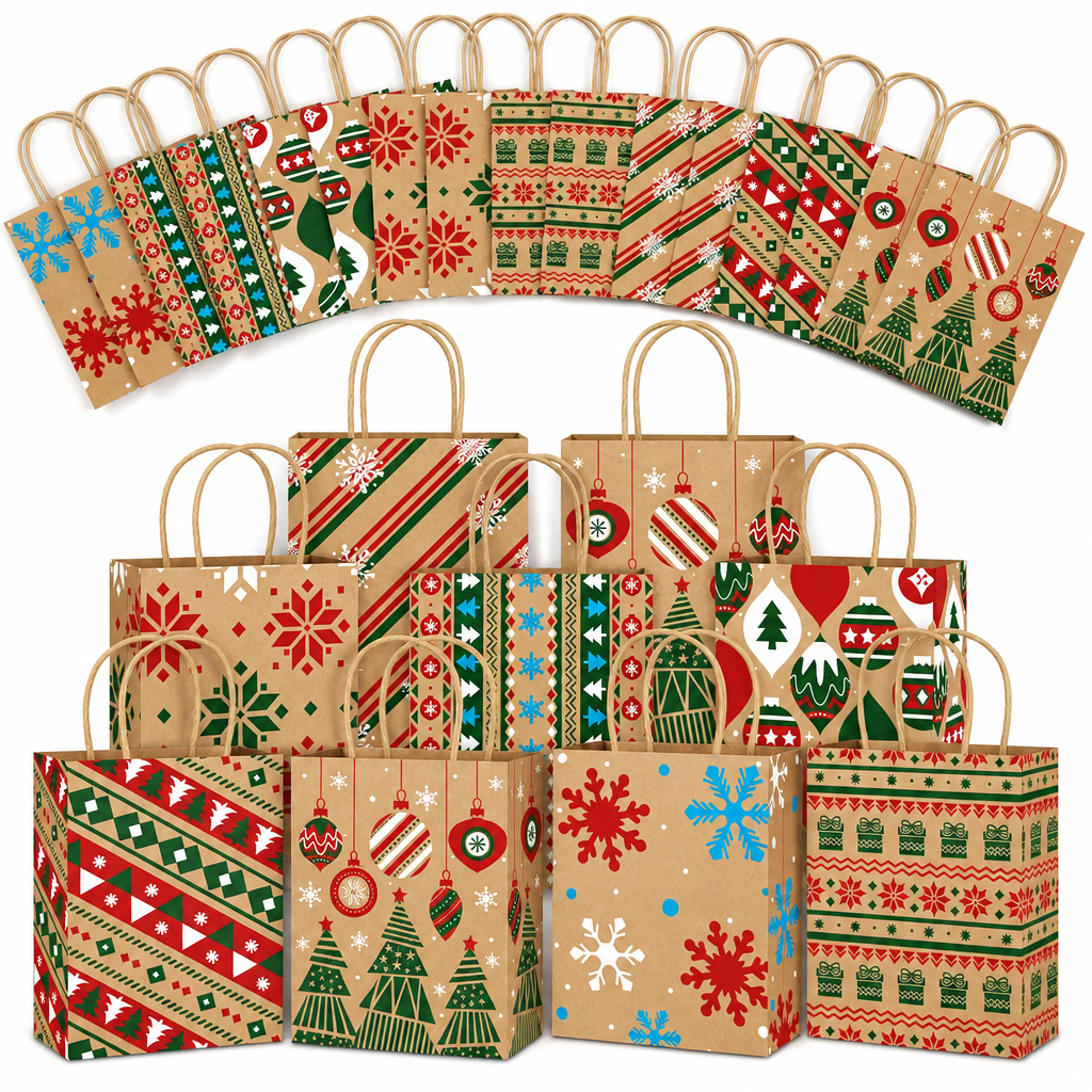 Christmas Kraft Paper Gift Bags – 24 Pack — product
