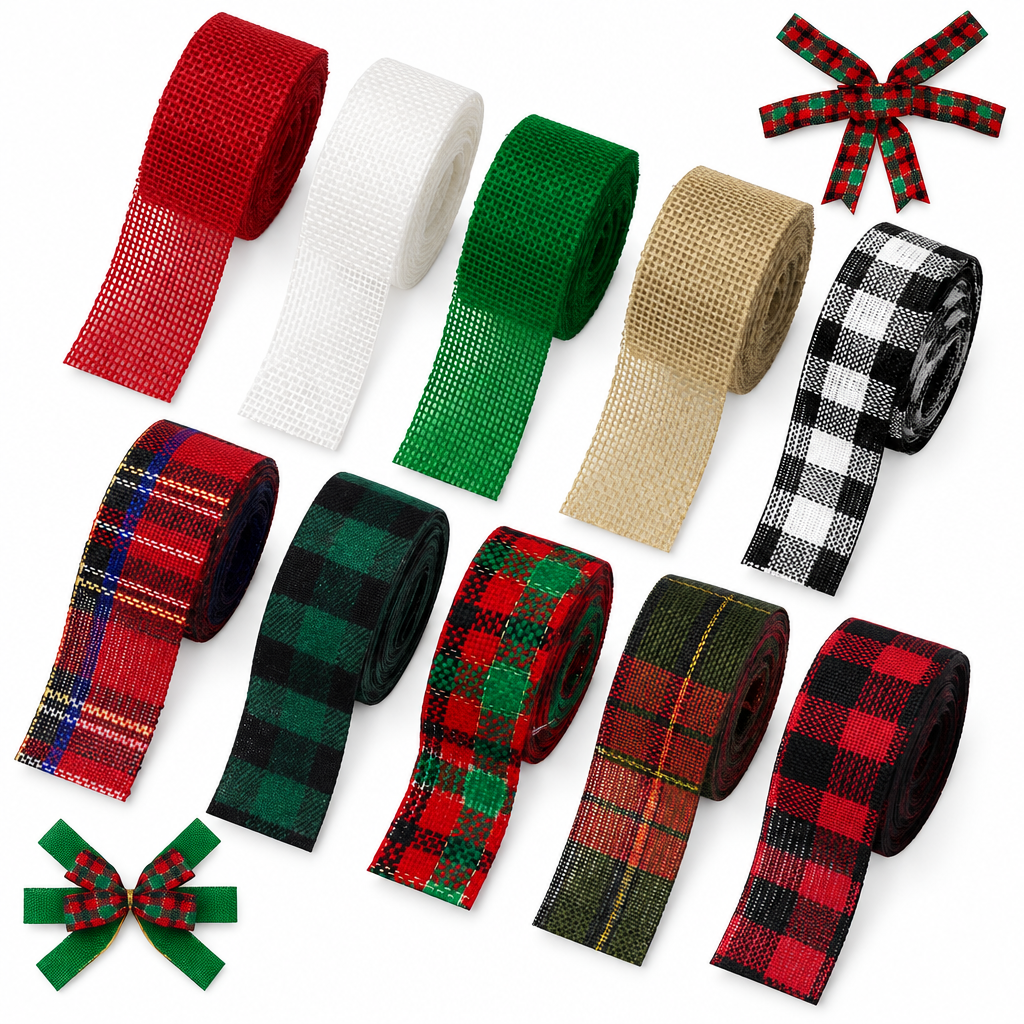Christmas Burlap Ribbon Assortment – 10 Rolls, 50 Yards — product