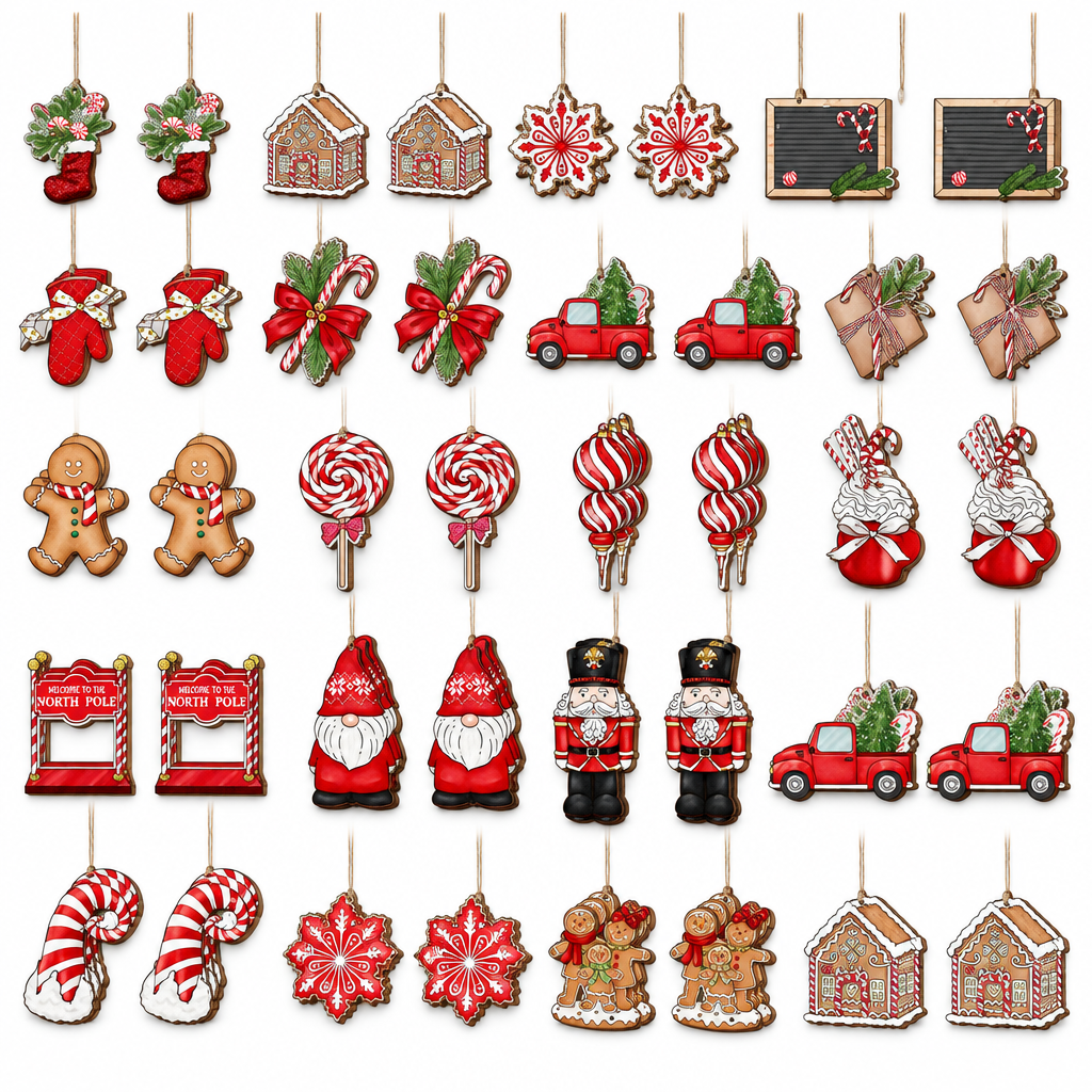 Nutcracker & Gingerbread Wooden Ornaments – 40 Pack — product